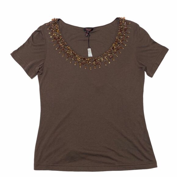 ESCADA Brown Beaded Sequined Beaded Blouse 42 Nwt - Picture 2 of 13